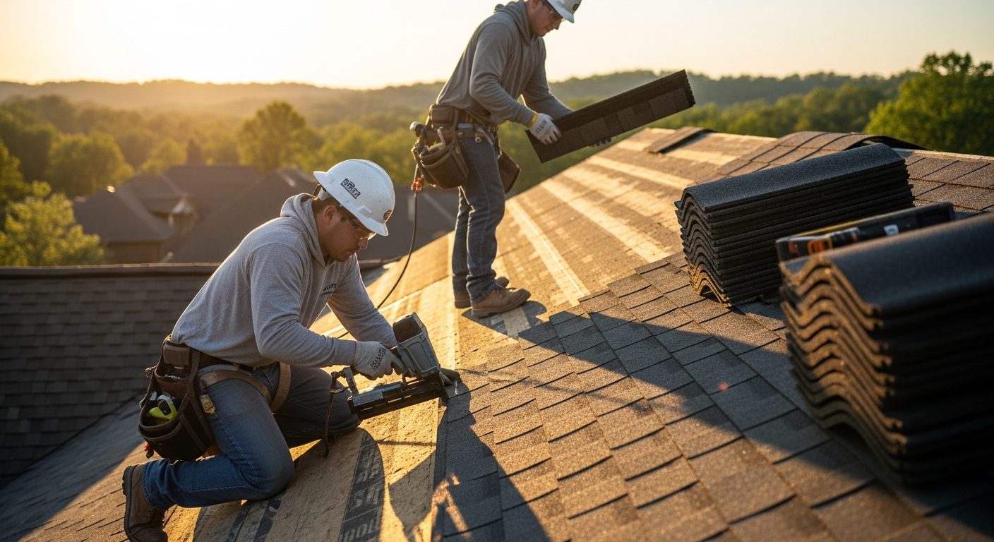 Roofing contractor installing shingles in Chattanooga TN